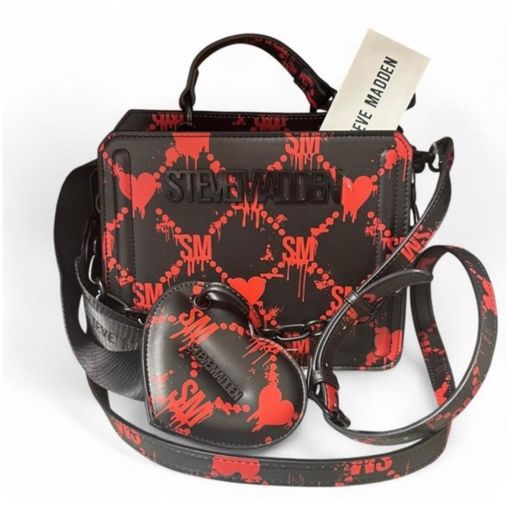 Steve Madden Black and Red Heart Pattern Bag